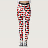 Retro Art Deco Red Black Diamond Geometric Muster Leggings (Vorderseite)