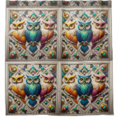 Retro-Art-Deco-Regenbogen-Eulen Duschvorhang (Vorderseite)