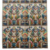 Retro-Art-Deco-Regenbogen-Eulen Duschvorhang (Vorderseite)