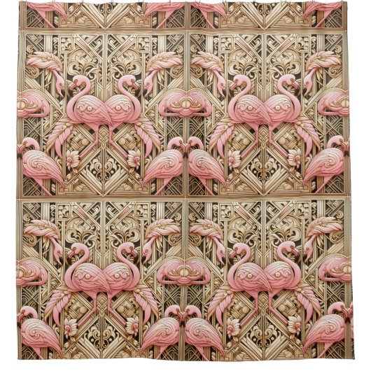 Retro-Art Deco Rosa Flamingos Duschvorhang (Vorderseite)