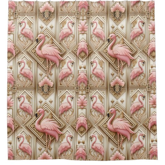 Retro-Art-Deco-Rosa-Flamingos Duschvorhang (Vorderseite)