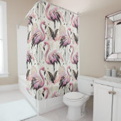 Retro-Art Deco Rosa Flamingos Duschvorhang (Beispiel)