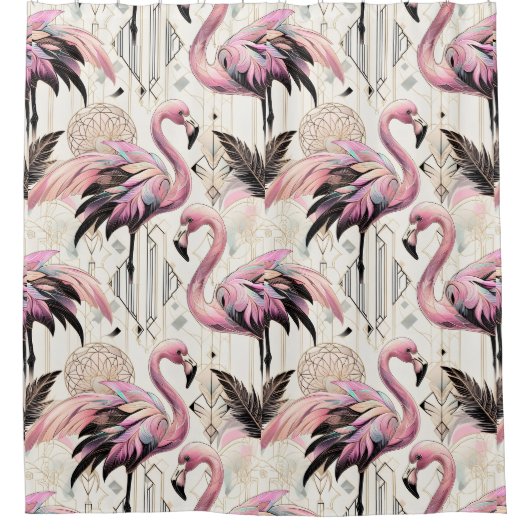 Retro-Art Deco Rosa Flamingos Duschvorhang (Vorderseite)