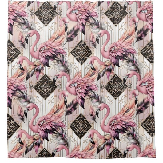 Retro-Art Deco Rosa Flamingos Duschvorhang (Vorderseite)
