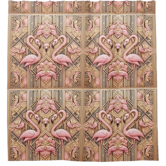 Retro-Art-Deco-Rosa-Flamingos Duschvorhang (Vorderseite)