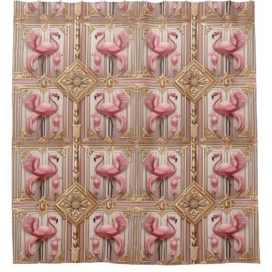 Retro-Art-Deco-Rosa-Flamingos Duschvorhang (Vorderseite)