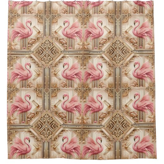 Retro-Art Deco Rosa Flamingos Duschvorhang (Vorderseite)