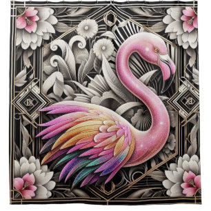 Retro-Art Deco Rosa Flamingos Duschvorhang