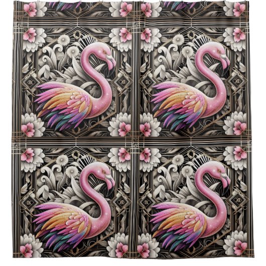 Retro-Art Deco Rosa Flamingos Duschvorhang (Vorderseite)