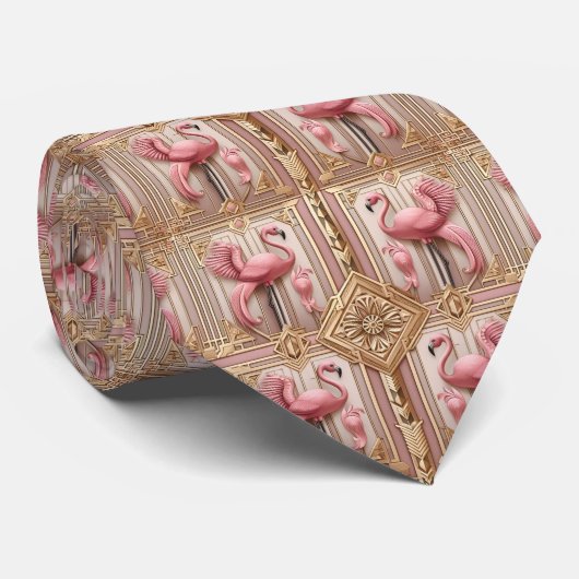 Retro-Art Deco Rosa Flamingos Krawatte (Gerollt)