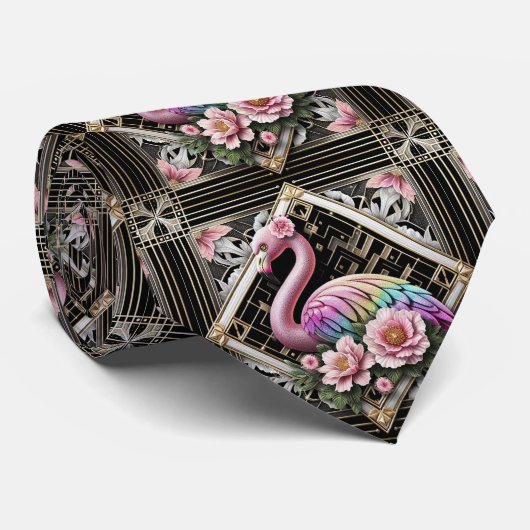 Retro-Art-Deco-Rosa-Flamingos Krawatte (Gerollt)
