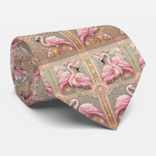 Retro Art Deco Rosa Flamingos Krawatte