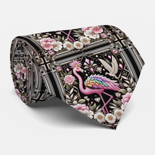 Retro-Art Deco Rosa Flamingos Krawatte (Gerollt)