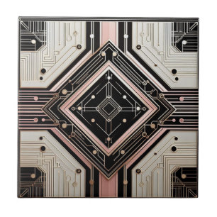 Retro Art Deco Rosa Gold und Schwarz Fliese