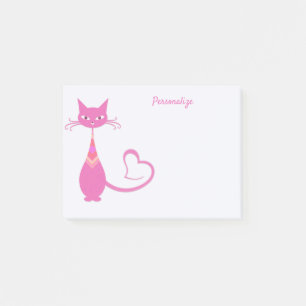 Retro-Art Deco Rosa Keramik-Katze Personalisiert Post-it Klebezettel