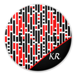 Retro Art Deco Rot Schwarz Abstraktes Muster Monog Keramikknauf