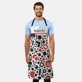 Retro Art Deco rotes Schwarz-Weiß-geometrisches Mu Schürze (Getragen)