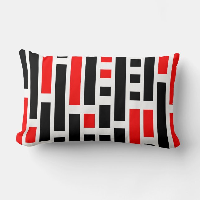 Retro Art Deco Rotes Schwarzes Abstraktes Design Lendenkissen (Vorderseite)