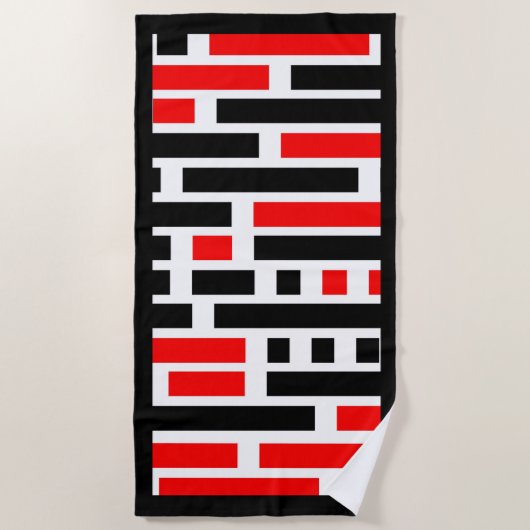 Retro Art Deco Rotes Schwarzes Abstraktes Design Strandtuch (Vorderseite)