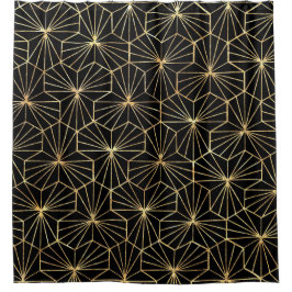Retro-Art Deco Schwarz Gold geometrisches Muster Duschvorhang