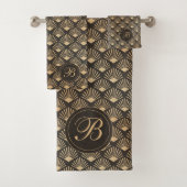 Retro Art Deco Schwarz und Sepia Badetuch Set (Insitu)