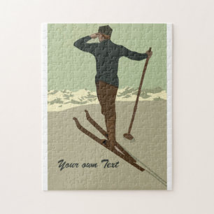 Retro-Art-Deco-Ski-Reise-Werbung anpassbar Puzzle