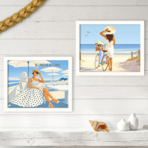 Retro Art Deco Sommer Küstenstrand