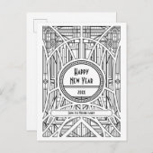 Retro Art Deko glücklich Neues Jahr Postkarte (Vorne/Hinten)