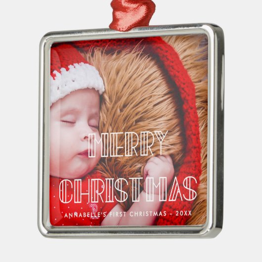 Retro Art Deko Merry Christmas Baby Foto Ornament Aus Metall (Links)