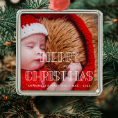 Retro Art Deko Merry Christmas Baby Foto Ornament Aus Metall