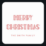 Retro Art Deko Merry Christmas Quadratischer Aufkleber<br><div class="desc">Eine moderne und stilvolle Typografie für diese personalisierbare Urlaubssammlung. Vollständig anpassbare Farben.</div>