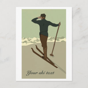 Retro Art Deko Skigebiet und individuell anpassbar Postkarte