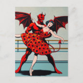 Retro Art Devil Mit Ballerina in einem Mohnkleid Postkarte (Vorderseite)