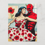 Retro Art Devil mit Ballet Dancer Mohnanzug Postkarte (Vorderseite)