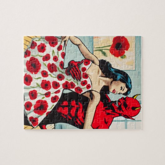 Retro Art Devil mit Ballet Dancer Mohnanzug Puzzle (Horizontal)