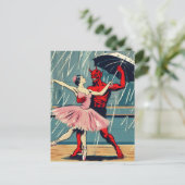 Retro Art Devil mit Balletttänzerin in Regen Postkarte (Stehend Vorderseite)