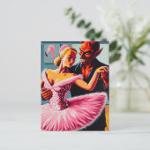 Retro Art Devil mit Flamingo Dancer Postkarte (Stehend Vorderseite)