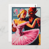 Retro Art Devil mit Flamingo Dancer Postkarte (Vorne/Hinten)
