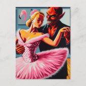 Retro Art Devil mit Flamingo Dancer Postkarte (Vorderseite)