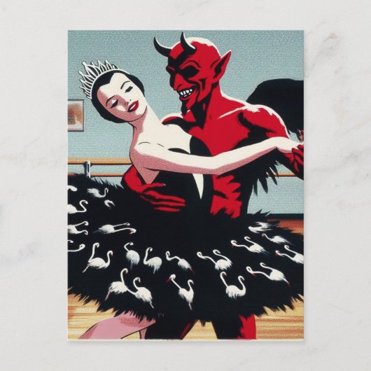 Retro Art Devil with Ballet Dancer Swan Dress Postkarte (Vorderseite)