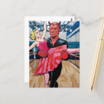 Retro Art Devil with Dancer in einem rosa Kleid