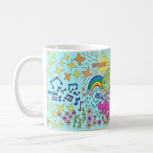 Retro Art. Friede, Liebe, Joy. Stil der 60er Kaffeetasse (Links)