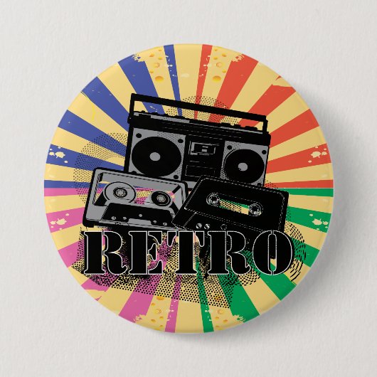 Retro Art-Ghettoblaster und -kassetten Button (Vorderseite)