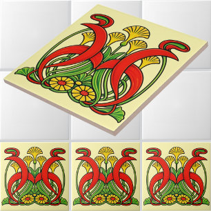 Retro-Art Nouveau 1902 Florales Blattfries Fliese
