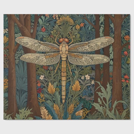 Retro Art Nouveau Dragonfly boho chic Geschenkpapier (Flach)
