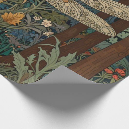 Retro Art Nouveau Dragonfly boho chic Geschenkpapier (Ecke)