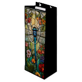 Retro Art Nouveau Dragonfly boho chic Geschenktüte Für Weinflaschen (Rückseite Schrägansicht)