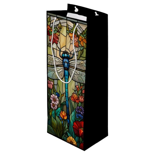 Retro Art Nouveau Dragonfly boho chic Geschenktüte Für Weinflaschen (Rückseite Schrägansicht)