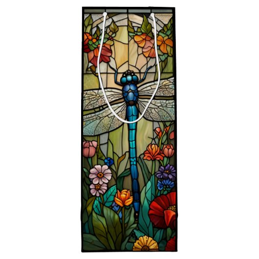 Retro Art Nouveau Dragonfly boho chic Geschenktüte Für Weinflaschen (Rückseite)