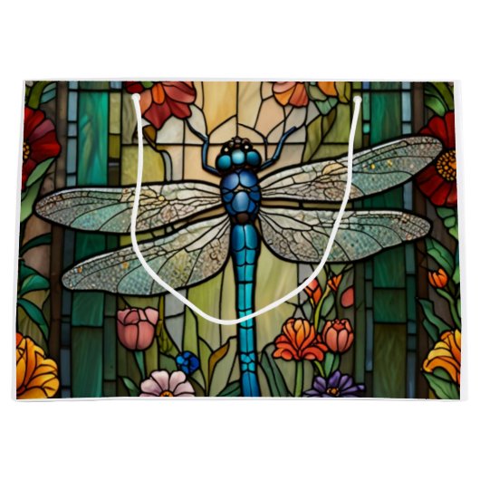 Retro Art Nouveau Dragonfly boho chic Große Geschenktüte (Vorderseite)